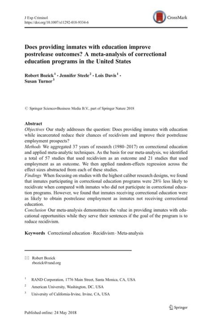 Does providing inmates with education improve post release outcomes?