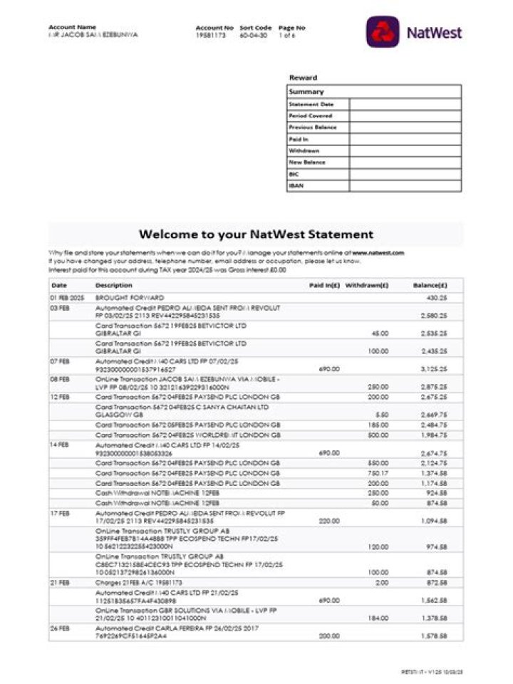 How do I change my address on my bank statement NatWest?