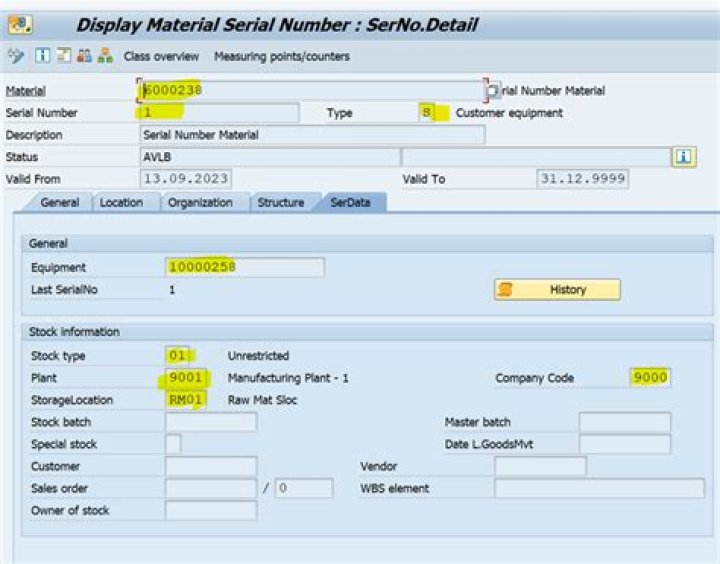 How do I change my material serial number in SAP?