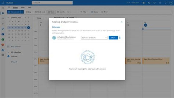 How do I enable calendar sharing in Outlook?