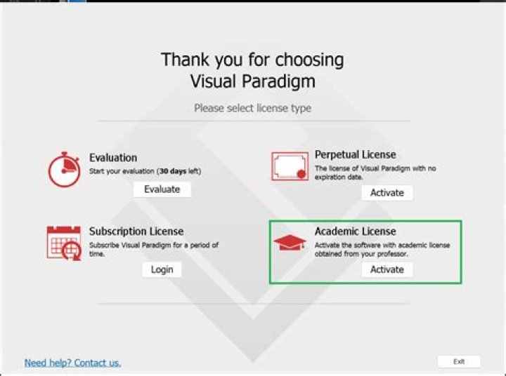 How do I get a visual paradigm academic license?
