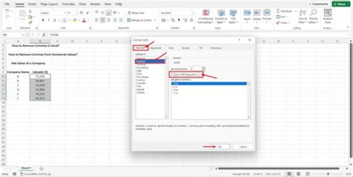 How do I remove commas from an Excel spreadsheet?