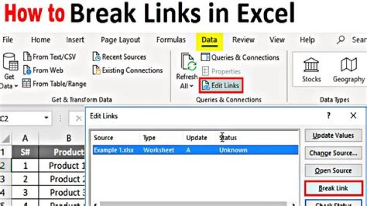 How do I unlink data from Excel graph?