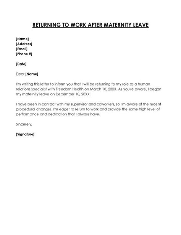 How do I write a return to work letter after maternity leave?