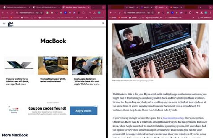 How do you do a split screen on Mac Mail?