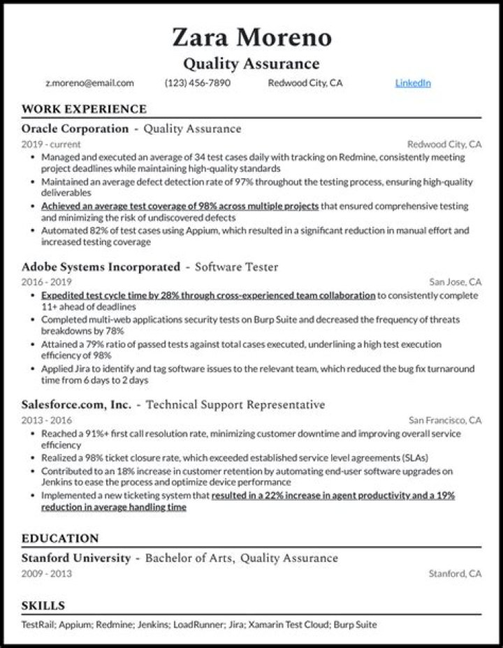 How do you list quality assurance on a resume?