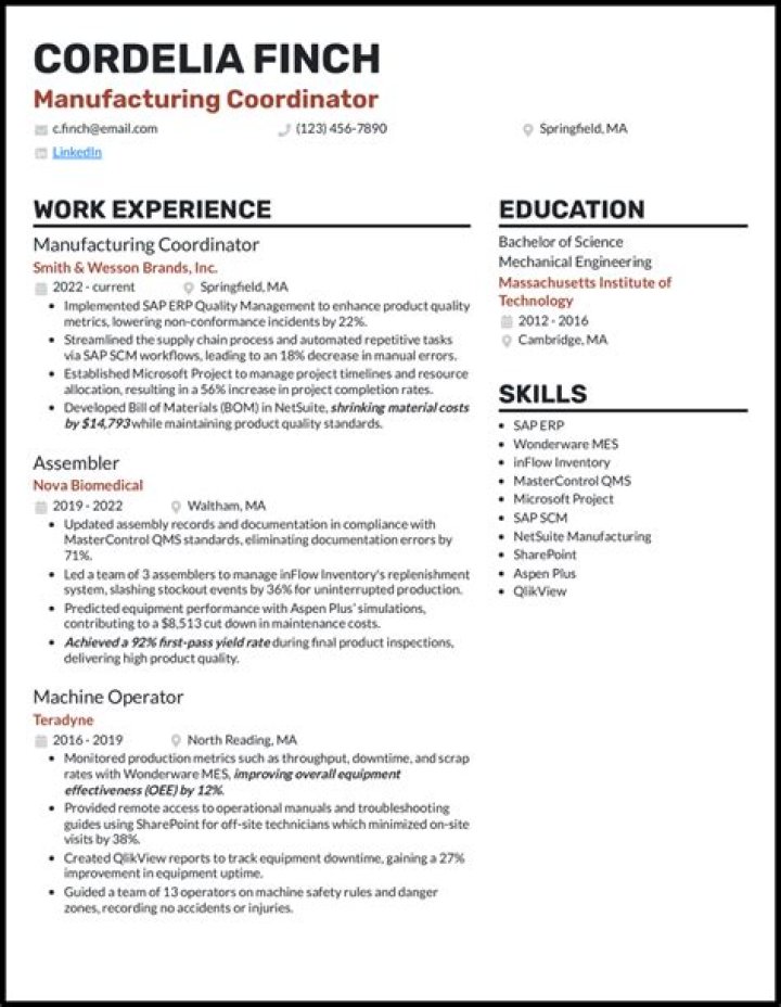 How do you put manufacturing on a resume?