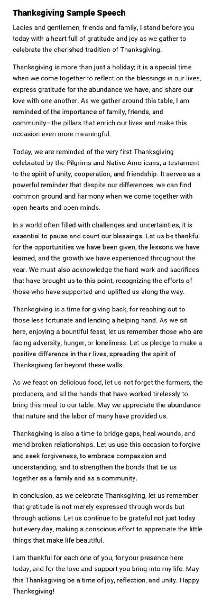 How do you start a Thanksgiving speech?