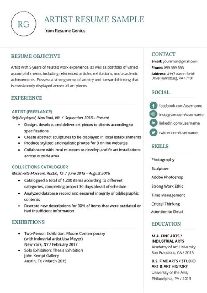 How do you write a fine artist on a resume?