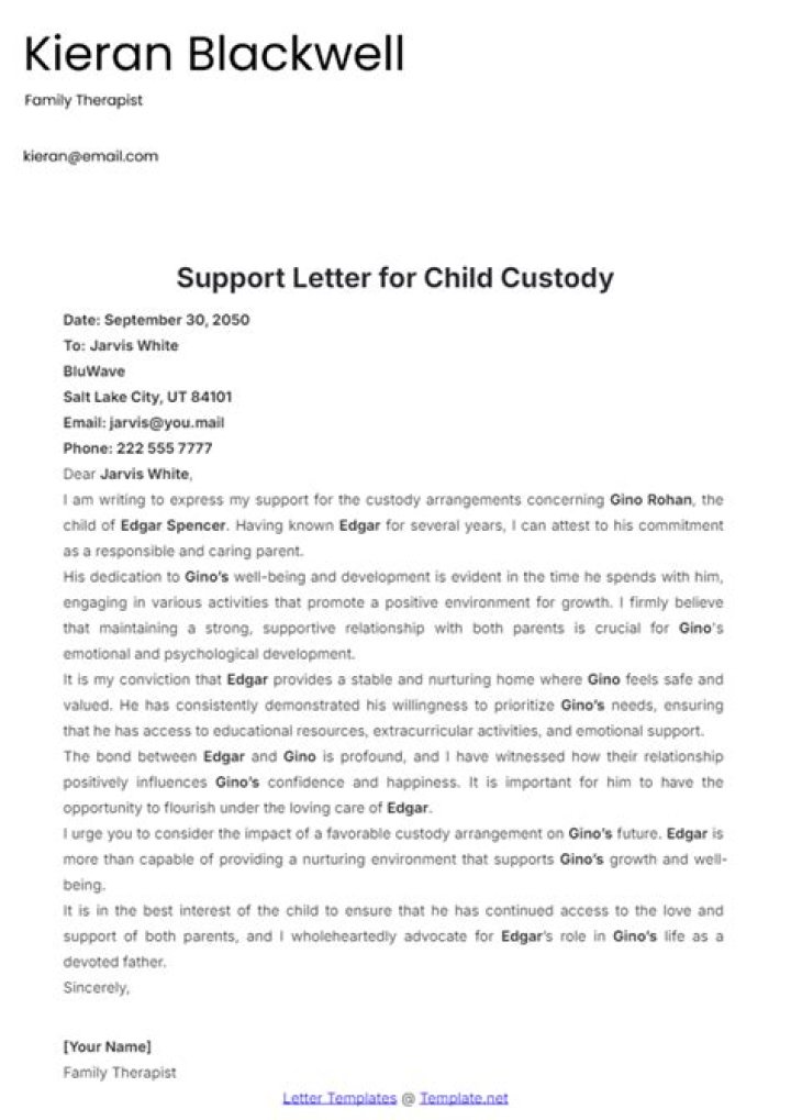 How do you write a reference letter for child support?