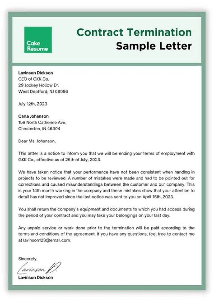 How do you write a termination of contract notice?