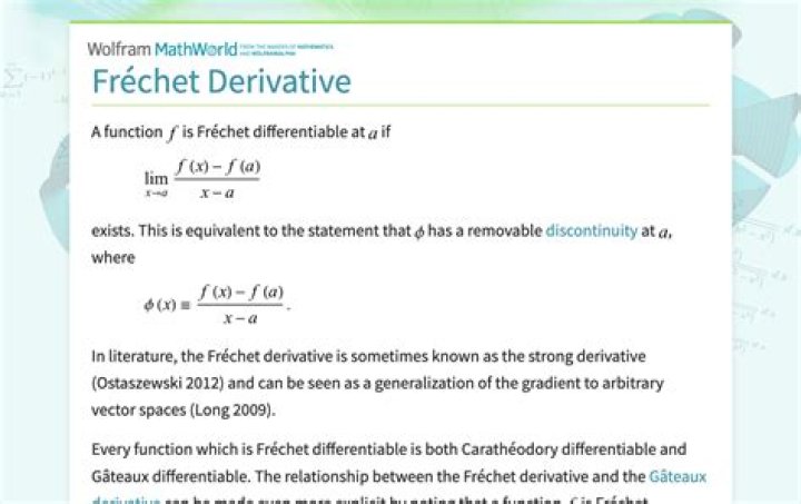 How is frechet derivative calculated?