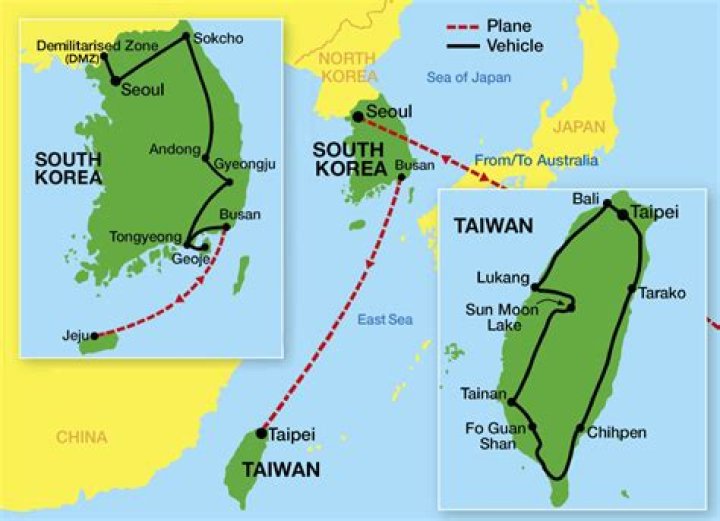 How long does it take to get from South Korea to Taiwan?