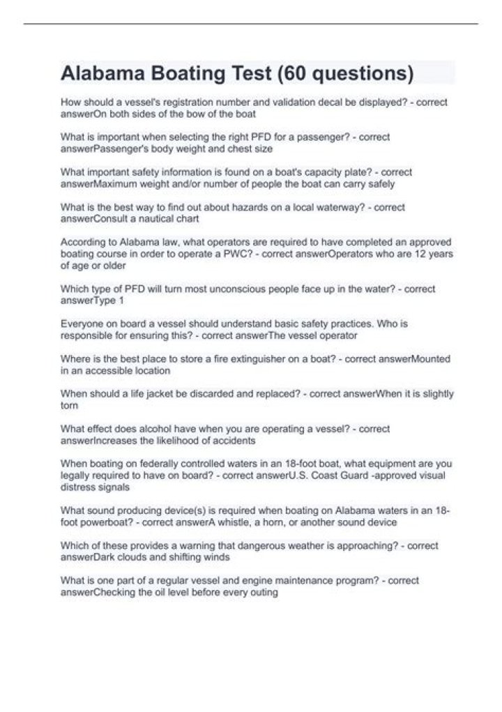 How many questions are on the Alabama boating test?