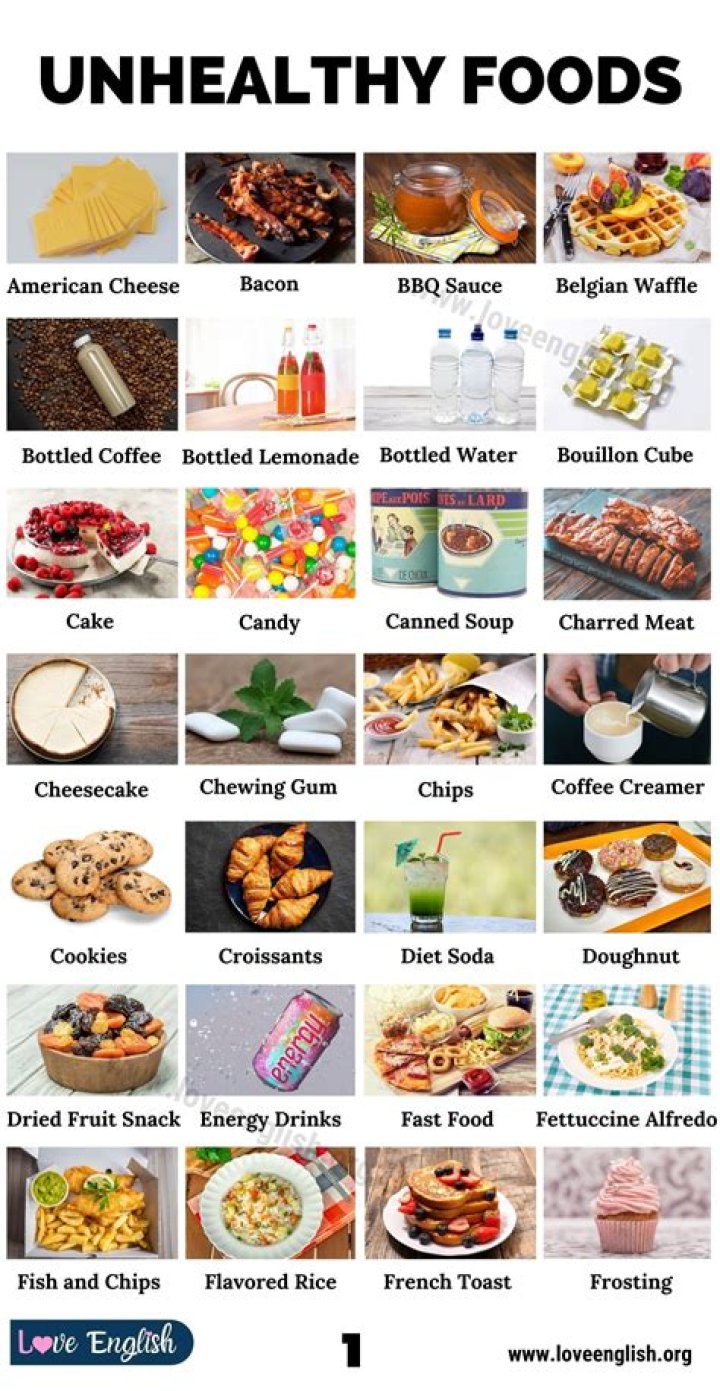 What are examples of unhealthy snacks?