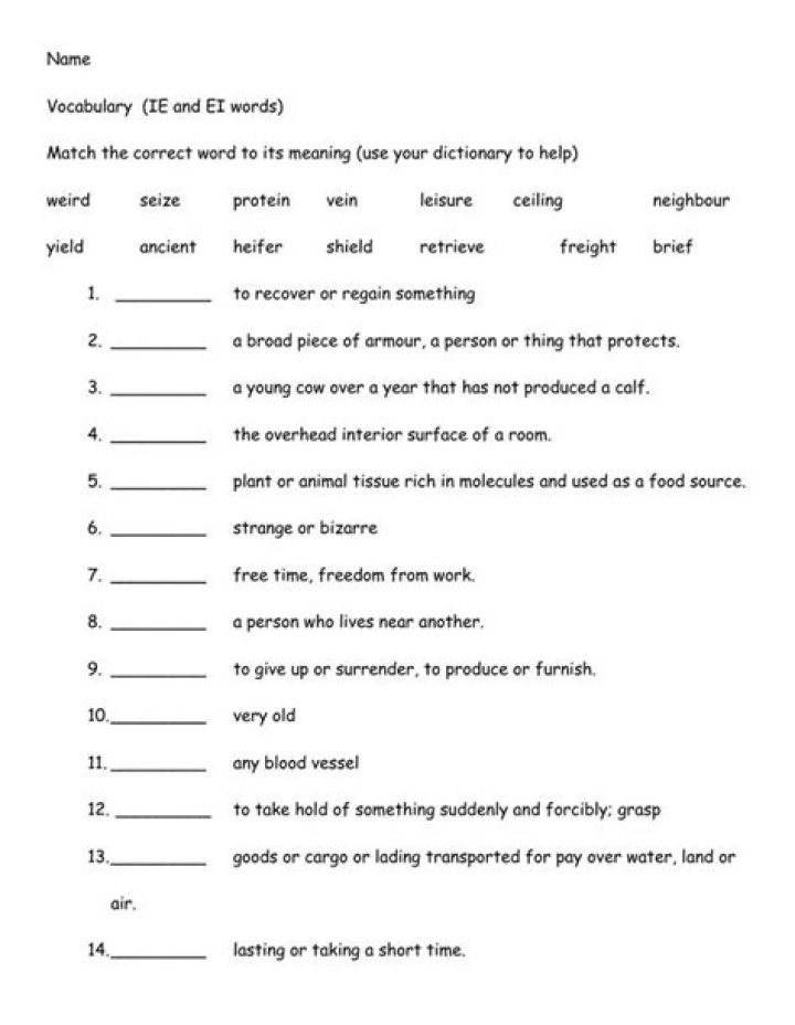 What are some IE and EI words?