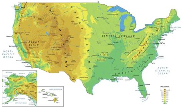 What are the physical features of the United States and Canada?
