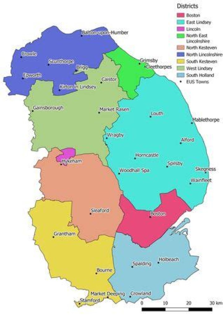 What are the seven districts of Lincolnshire?