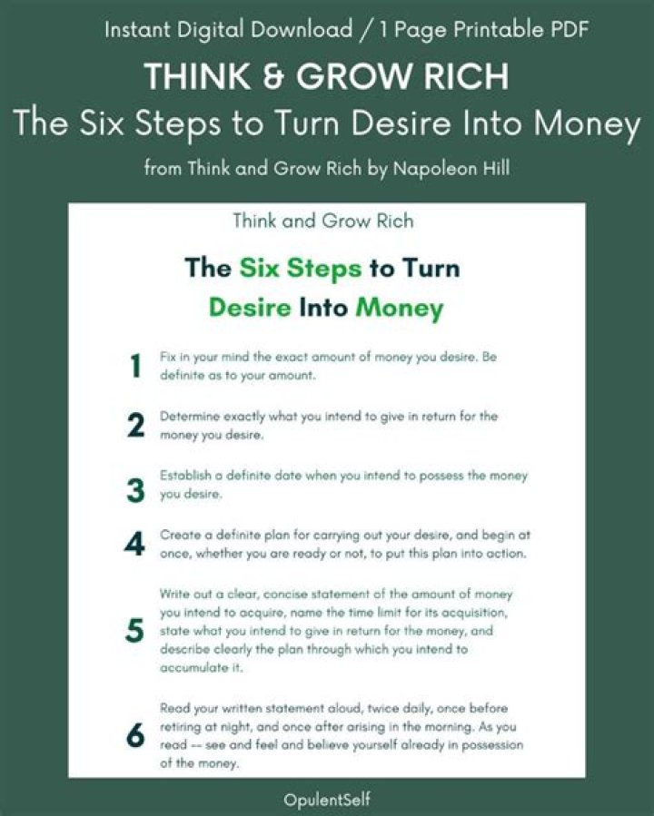 What are the six steps to Think and Grow Rich?