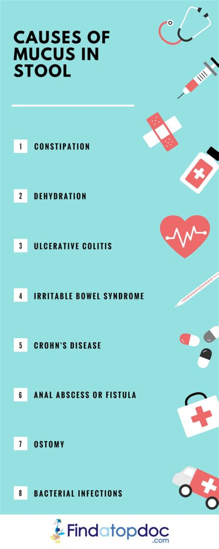 What bacterial infections cause mucus in stool?