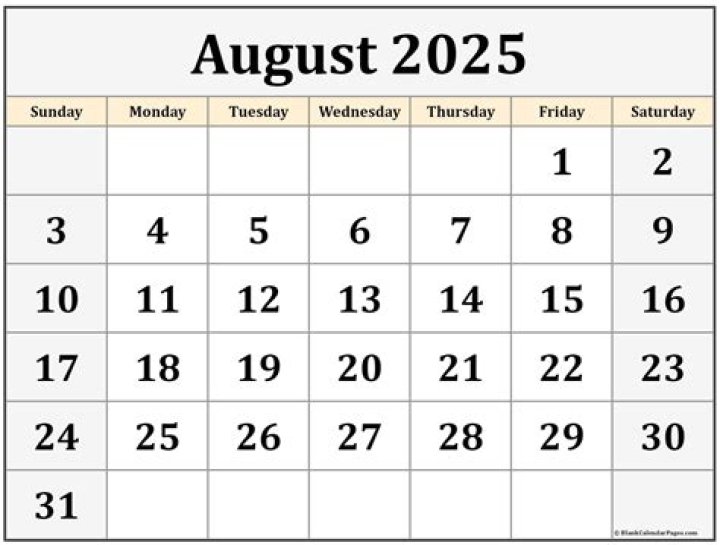 What day is August 1rst?