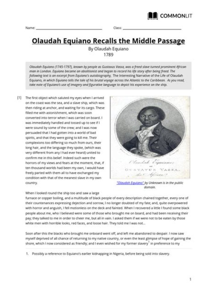 What did Olaudah Equiano say about the Middle Passage?