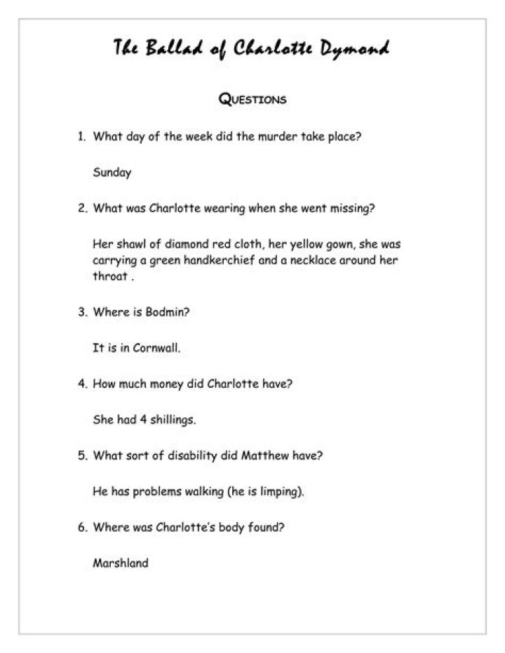 What disability did Matthew have in the ballad of Charlotte Dymond?