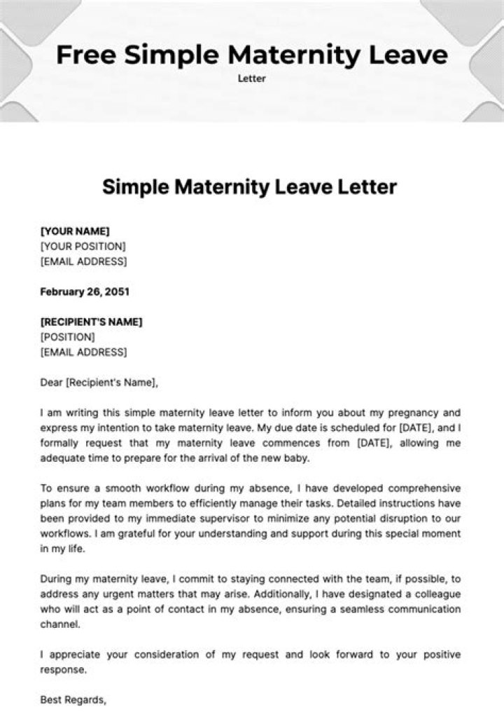 What do you write in a maternity leave letter?