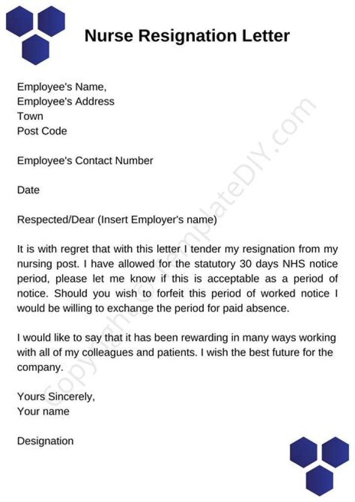 What do you write in a nursing resignation letter?