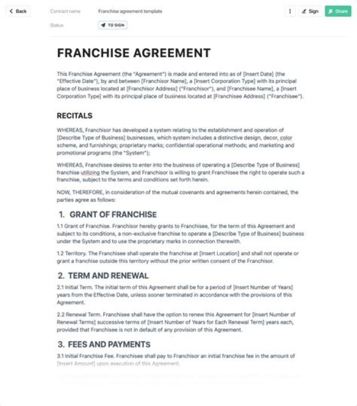 What documents are needed for a franchise?