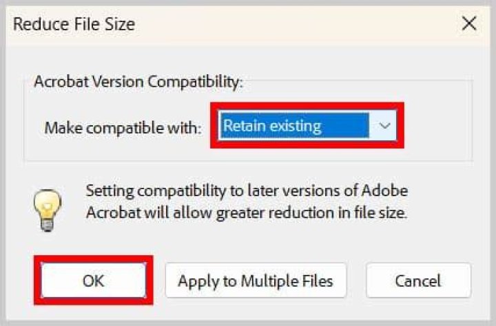 What does reduce file size do in Acrobat?