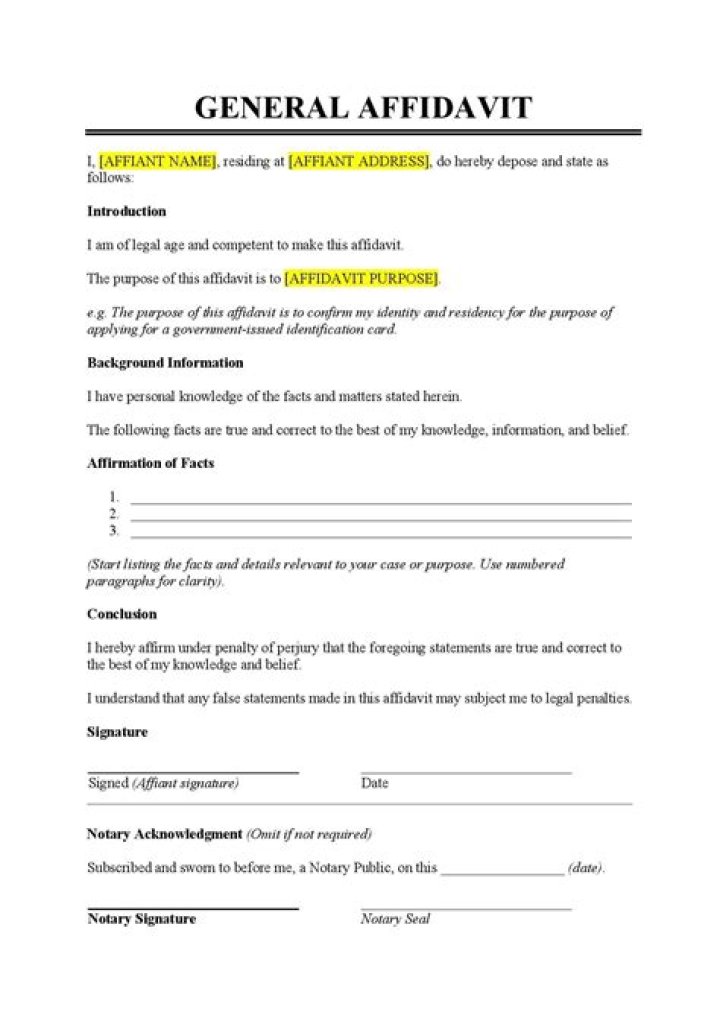 What is a general affidavit form?