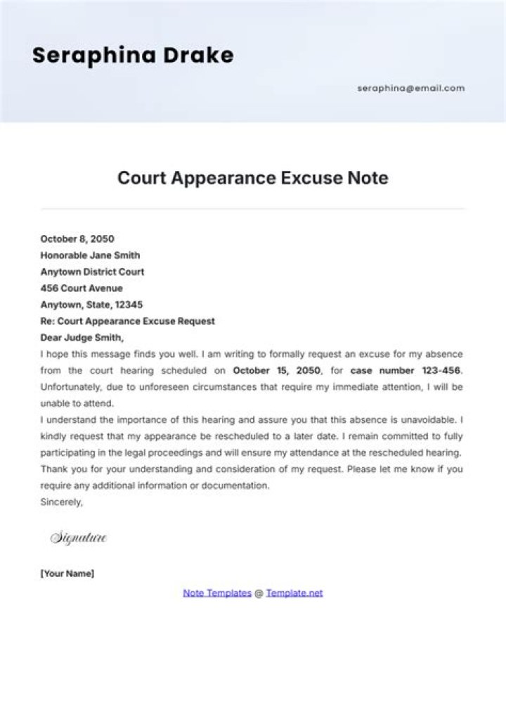 What is a good excuse to miss court?