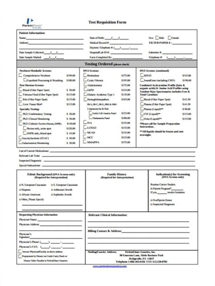 What is a test requisition form?