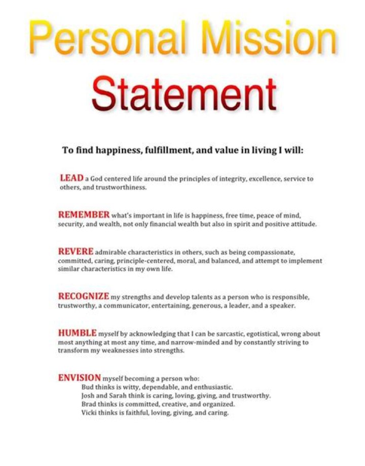 What is an example of a personal mission statement?