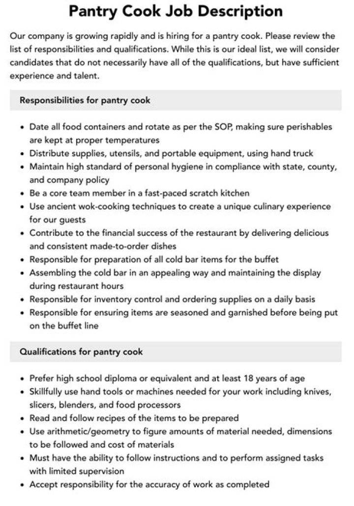 What is pantry job description?