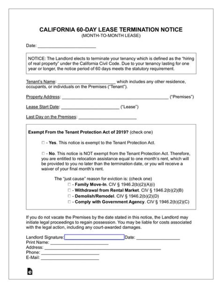 What is required at termination in California?