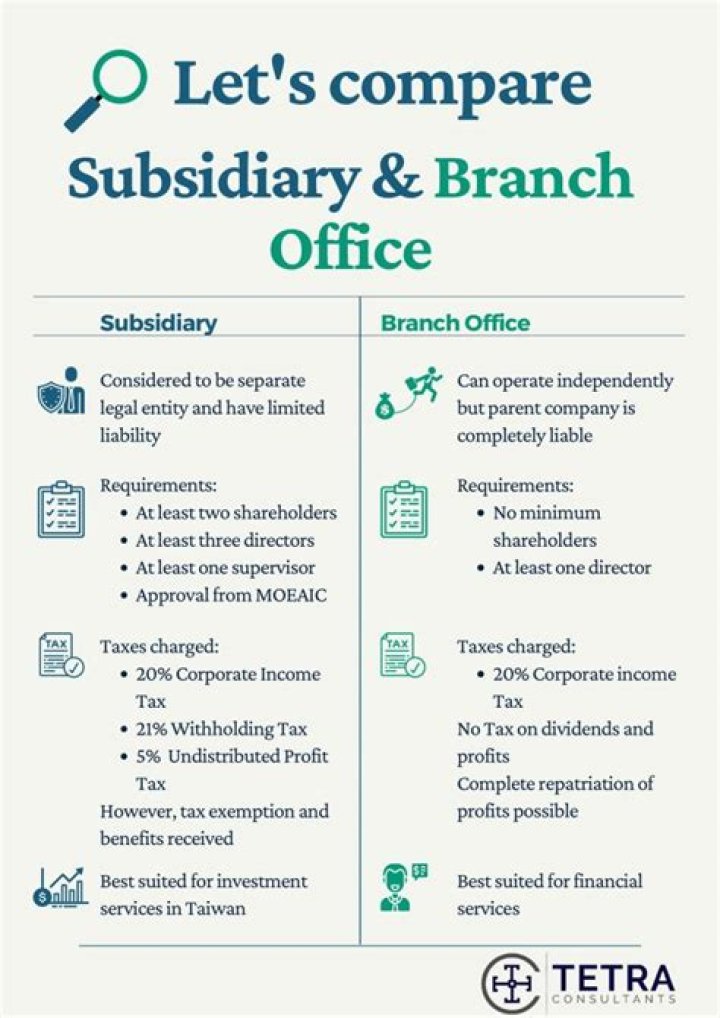 What is the difference between an international branch office and an international subsidiary?