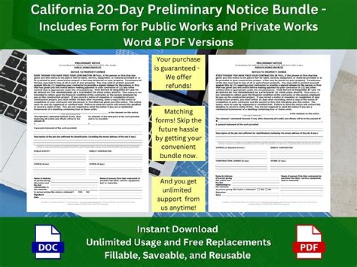What is the main purpose of the California Preliminary 20 day notice?