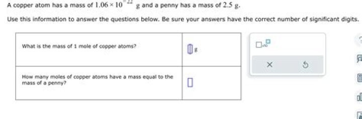 What is the mass of 1 mole of copper atoms?