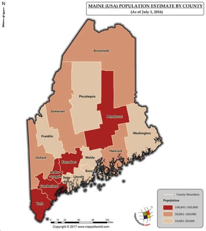 What is the population of each county in Maine?