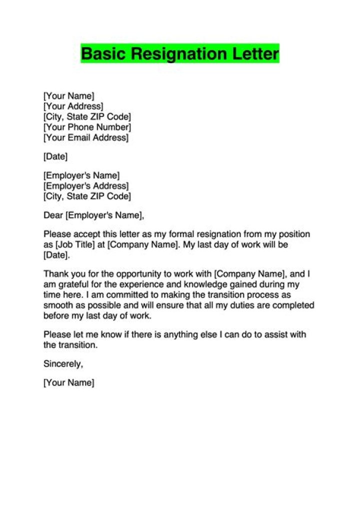 What is the purpose of a letter of resignation?