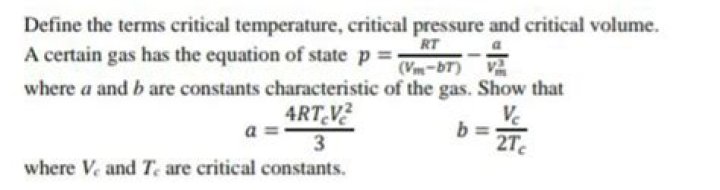 What is the relation between critical temperature critical pressure and critical volume?