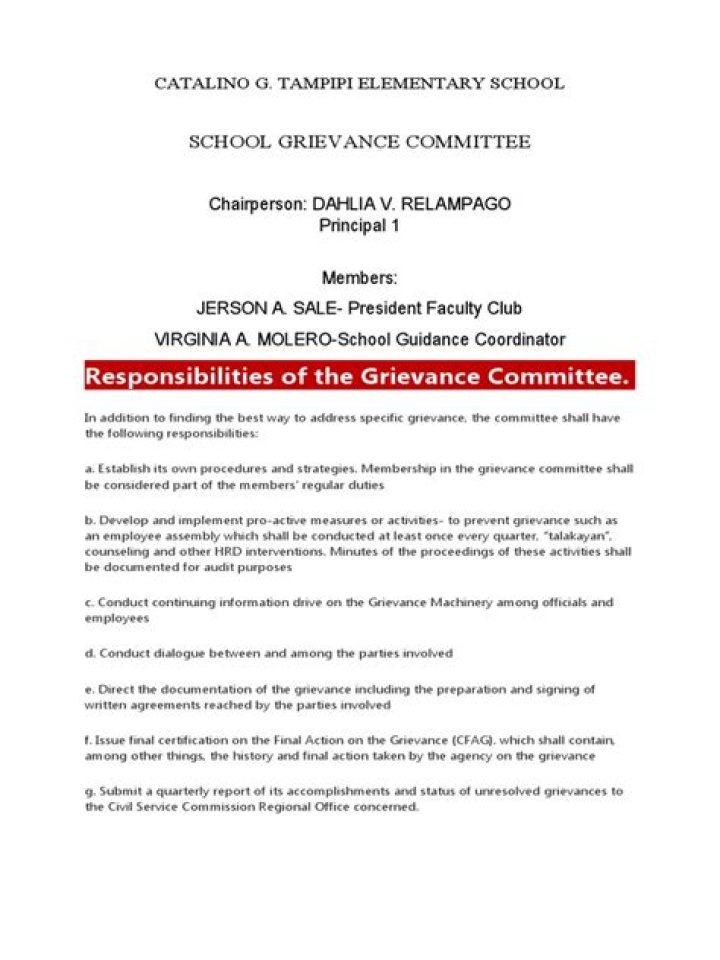 What is the role of the grievance committee?