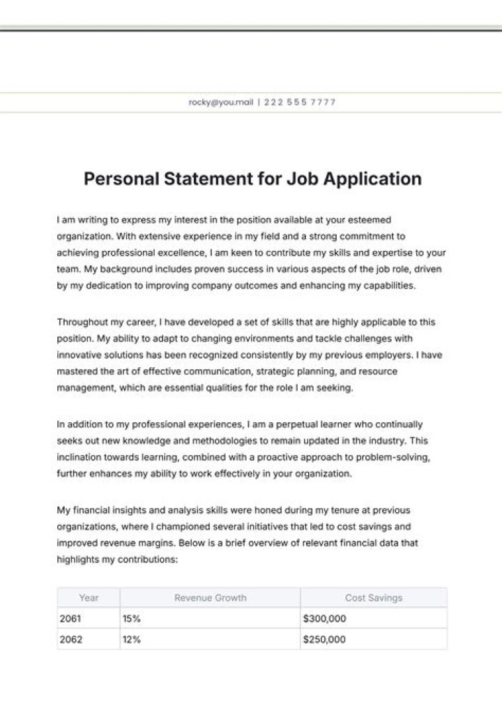 What should a personal statement for a job application include?