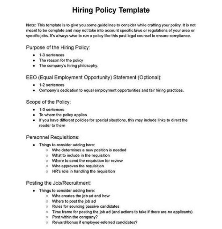What should be included in a hiring policy?