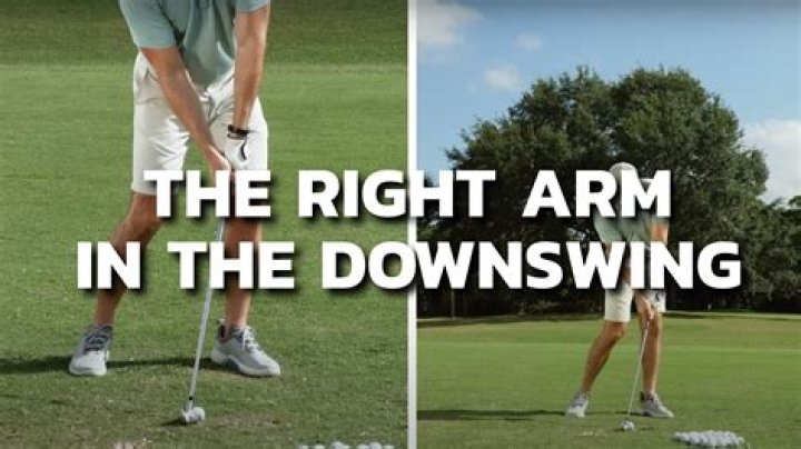 When should you straighten your right arm downswing?