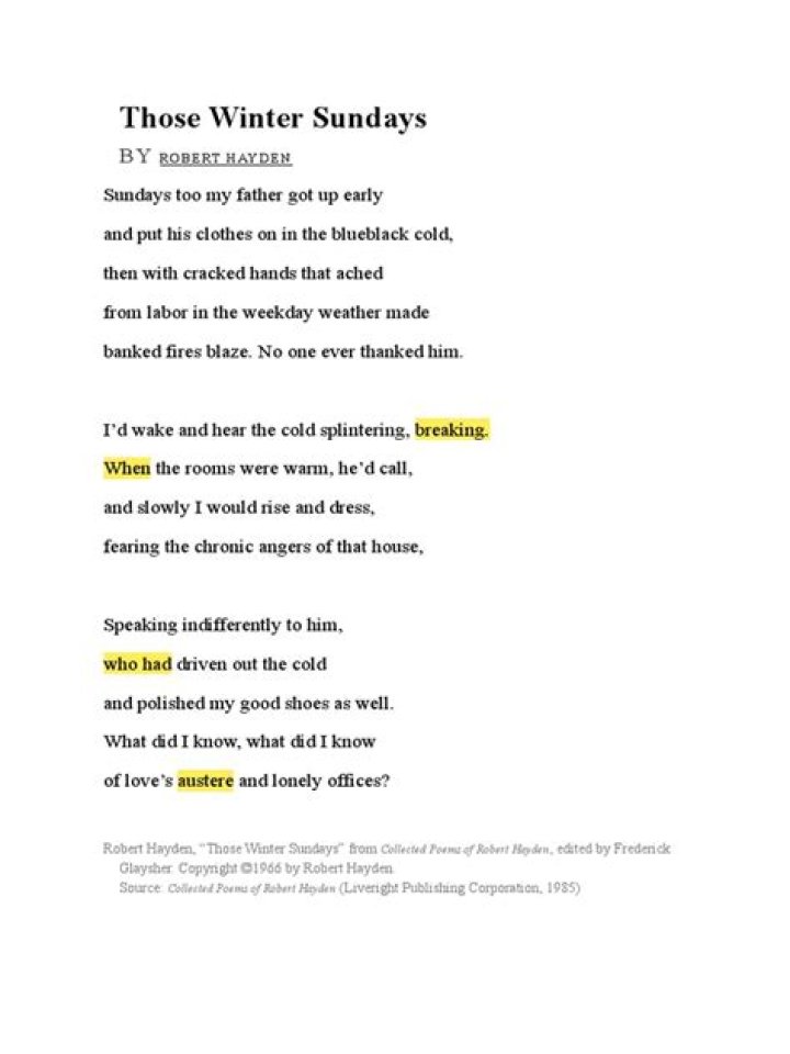 When was the poem Those Winter Sundays published?