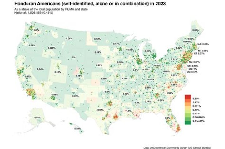 Where are the most Hondurans in the US?