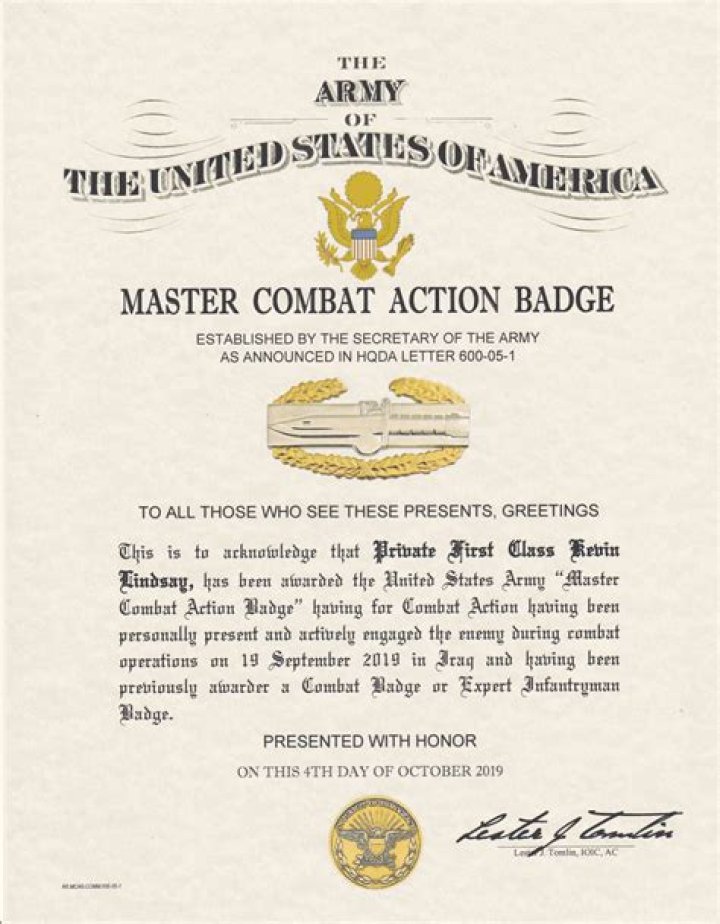 Where does the Combat Action Badge go on the ASU?